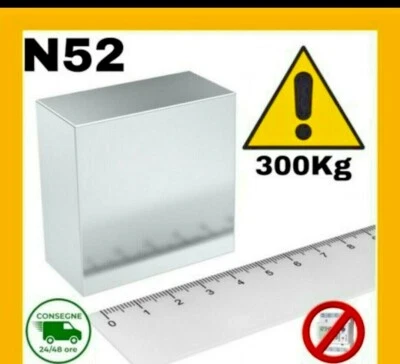 MAGNETE NEODIMIO N52 MADE IN GERMANY 50 X 50 X 30 POTENTE OLTRE 320 KG CALAMITA  - Immagine 1 di 4