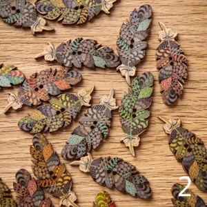 50pcs Wood Buttons Ethnic Indian Feather Leaf Retro Sewing Craft DIY Novelty - Picture 1 of 14