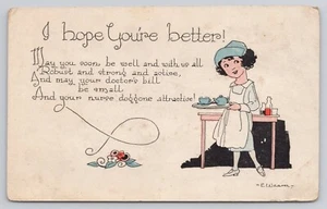 I Hope You're Better Maid Carrying Tea Vintage Artist Signed E. Weaver Postcard - Picture 1 of 2
