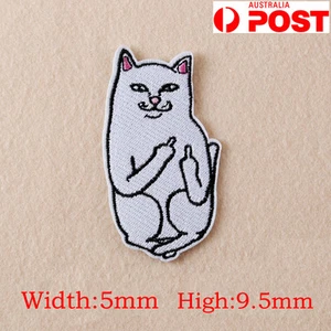 Embroidery Funny Cat Middle Finger Sew Iron On Patch Bag Clothes Applique DIY OZ - Picture 1 of 4