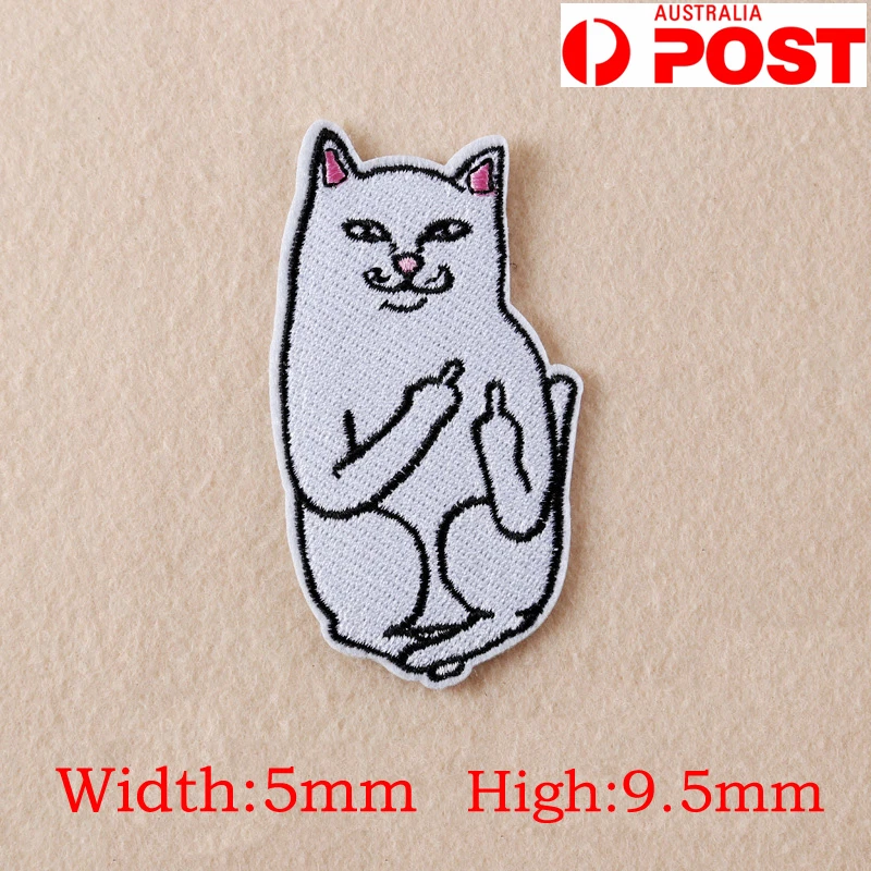 Embroidery Funny Cat Middle Finger Sew Iron On Patch Bag Clothes Applique DIY OZ - Image 1 of 4