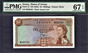 Trikot 10 Schilling ND (1963) QEII Pick-7a HERVORRAGENDER EDELSTEIN UNC PMG 67 EPQ - TOP GRADE - Bild 1 von 2
