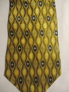 Albert Nipon Seidenkrawatte Gold Schwarz Rund Designs 55" Neu mit Etikett - Bild 1 von 2