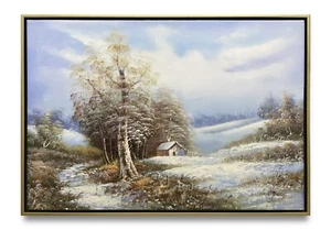Pintura al óleo artística original de Nueva York de paisaje de invierno sobre lienzo enmarcado 24x36 - Imagen 1 de 7