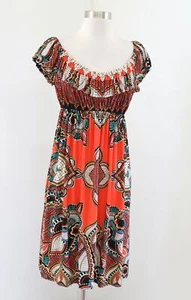 Muse for Boston Proper Orange Medallion Geometric Print Smocked Dress Size 8 - Picture 1 of 6