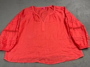 Lilly Pulitzer Shirt Womans XL Pink Emray Linen V Neck Top Boho Coastal Summer - Picture 1 of 6