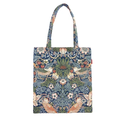 Strawberry Thief Blue Foldable Reusable Shopping Tote Shoulder Bag Flat Bag - Image 1 of 4