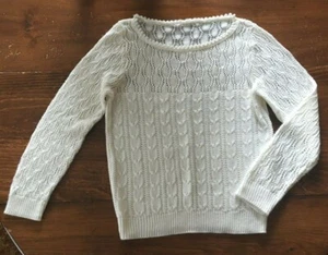 WHITE SWEATER  EMBELLISHED NECKLINE  MEDIUM - Picture 1 of 2