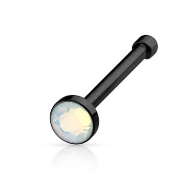 Кольцо на носовую кость опал (искусственное) головка 2 мм калибр 20 1/4 дюйма титановый черный  - Изображение 1 из 3