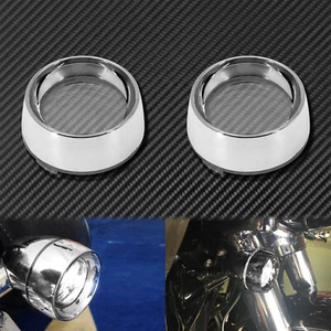 Chrome Clear Trim Ring Bullet Turn Signal Lens Cover Fit For Harley Softail Dyna - Foto 1 di 12