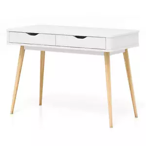 43.5" Writing Desk with 2 Drawers Anti-Tipping Kits & Solid Rubber Wood Legs - Picture 1 of 10