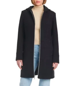 New Vince Camuto Ladies’ Hooded Full Zip Faux Wool Long Coat XXL Black - Picture 1 of 6