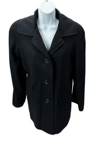 Large Alorna Wool Coat Black Vtg USA Lined Medium Weight - Picture 1 of 5
