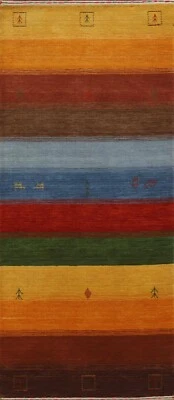 Striped Modern Gabbeh 7 ft Runner Rug Hand-knotted 6' 7' x 2' 9' Wool - Image 1 of 4
