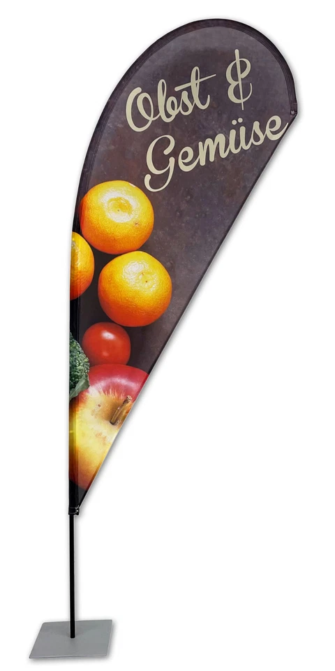 Obst & Gemüse BEACHFLAG Tropfen 240 *inkl. bedruckter Fahne u. Maststange*
