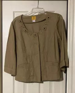 Ruby Rd. Women's Jacket/Blazer Size 14 Beige/Brown Beaded Embellished Neck - Picture 1 of 11