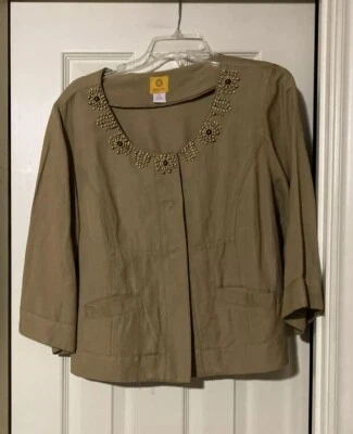 Ruby Rd. Women's Jacket/Blazer Size 14 Beige/Brown Beaded Embellished Neck - Image 1 of 4