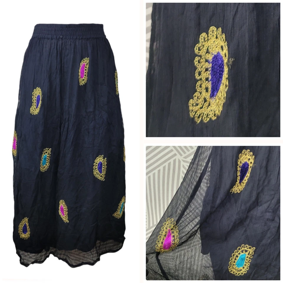 Винтажная юбка размер большой Alt гранж эластичный пояс Midi сетки ведьма вышивка - Изображение 1 из 4