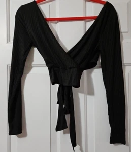 Moa Moa  Black, soft, v-neck wrap Shirt Size XS,  Long  sleeve, NWT $34. (bn15) - Picture 1 of 6