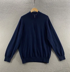 LL Bean Sweater Mens Large Blue Mock Neck Pull Over Cashmere Cotton Blend Casual - Picture 1 of 8