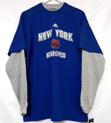 NWT Adidas New York Knicks Womens XL Long Sleeve Crew Neck Shirt NBA Blue Gray - Image 1 of 4