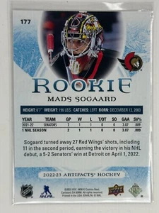 Mads Sogaard 2022-23 Artifacts Rookie 020/199 Blue Parallel 177 Senators - Picture 1 of 2