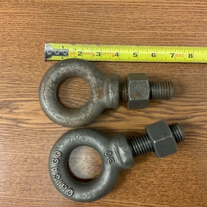 Lot of 2 1-8 TPI HEAVY DUTY FORGED LIFTING EYE BOLTS W/ SHOULDER, 1” THREAD NUTS - Picture 1 of 4
