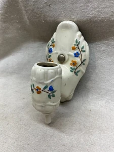 Vtg ART DECO Wall Sconce Light Fixture w/ Outlet & Pull Chain Porcelain FLORAL - Picture 1 of 7