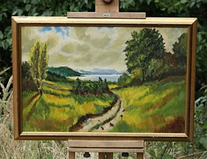 Oil Painting Landscape Path to Ammersee Lake Bavarian Countryside View - Picture 1 of 6