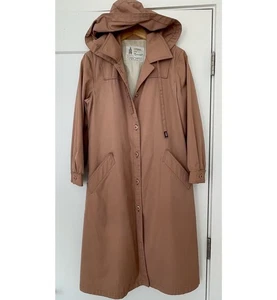 70s Vintage London Fog Maincoats Trench Coat Dusty Rose A-Line Hood Womens 8P - Picture 1 of 12
