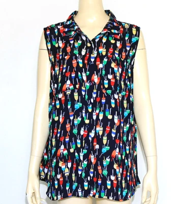 Blusa Talbots Multicolor Flotadores Sedosa Con Botones Cuello Tanque Talla 2X Foto 1 de 4