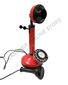 Red Retro Candlestick Telephone – Vintage Rotary Dial Working Decorative Phone . - Picture 1 of 12