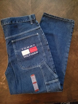 Vintage Tommy Hilfiger Jeans NEW Mens 40x33 Big Logo Carpenter Straight Leg NWT - Image 1 of 4