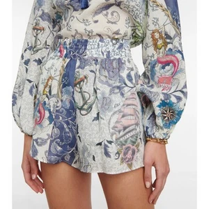 ETRO Blue Floral Ramie Shorts Size 46 Large Elastic Relaxed Beach Travel Yacht - Picture 1 of 8