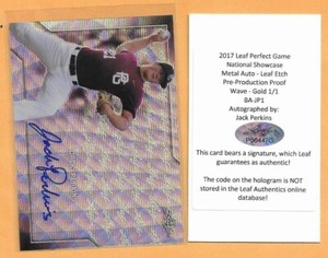 JACK PERKINS AUTO #1/1 2017 LEAF METAL PRODUCTION PROOF GOLD AUTO OAKLAND A'S