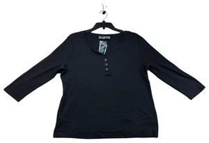 Karen Scott Shirt Womens Size Large Petite PL Black 3/4 Sleeve New 100% Cotton - Picture 1 of 7