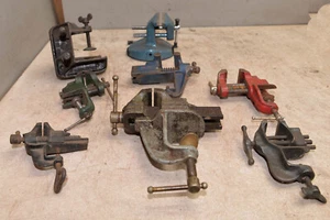 8 Antique little tiny hand bench vise collectible small jeweler vintage tool lot - Picture 1 of 12