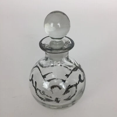 Antique Art Nouveau Clear Glass Sterling Silver Overlay Perfume Bottle 3 3/8 " - Image 1 of 4