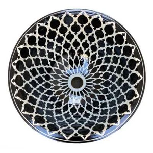 HANDBEMALTES KERAMIK WASCHBECKEN * SCHWARZ-WEISS * FES KERAMIK * 2 GRÖßEN - Bild 1 von 21