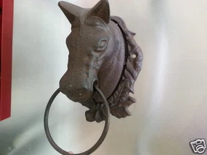 Cast Iron Antique Style Horse Head Door Wall Decor / Cottage Towel Ring Rustic - Picture 1 of 6
