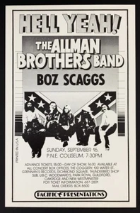 Allman Brothers POSTER Boz Scaggs 1973 Vancouver Original Pacific Presentations - Picture 1 of 2