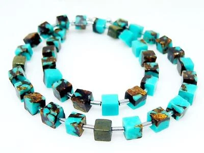 Halskette Edelstein  Impressions JASPIS Würfel Türkis Kupfer Gold, Pyrith 213m - Bild 1 von 4