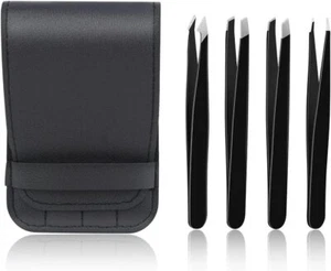 4 Pack Precision Stainless Steel Eyebrow Tweezers Set - Black - Fast Shipping - Picture 1 of 7