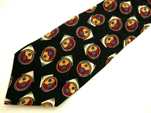 Vtg Michael Austin Mens Necktie Tie Black Red Yellow Geometric Wide 55" Short - Picture 1 of 4