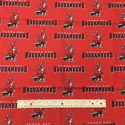 25" x 57" w Tampa Bay Buccaneers NFL Football Fabric Red Black 2014 Pirate Ship - Image 1 of 2