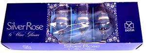 Dema Silver Rose x 6 150ml Wine Glasses 1980's Chesterfield Vintage Glassware - Picture 1 of 5