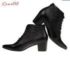 Chic Mens High Top lace up Leather Pointy Toe Cuban Heel ankle boots Dress Shoes