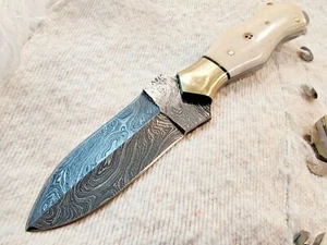 DAMASCUS STEEL HAND FORGED HUNTING DAGGER KNIFE FULL TANG CAMEL bone handle - Picture 1 of 10