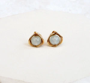 Aquamarine Stud Earrings 14k Gold Filled Handmade 4mm March Birthstone Gift Box - Picture 1 of 4