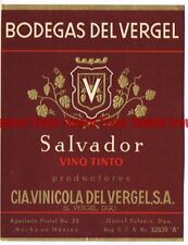 Unused 1940s MEXICO El Vergel BODEGAS DEL VERGEL SALVADOR VINO TINTO Wine Label